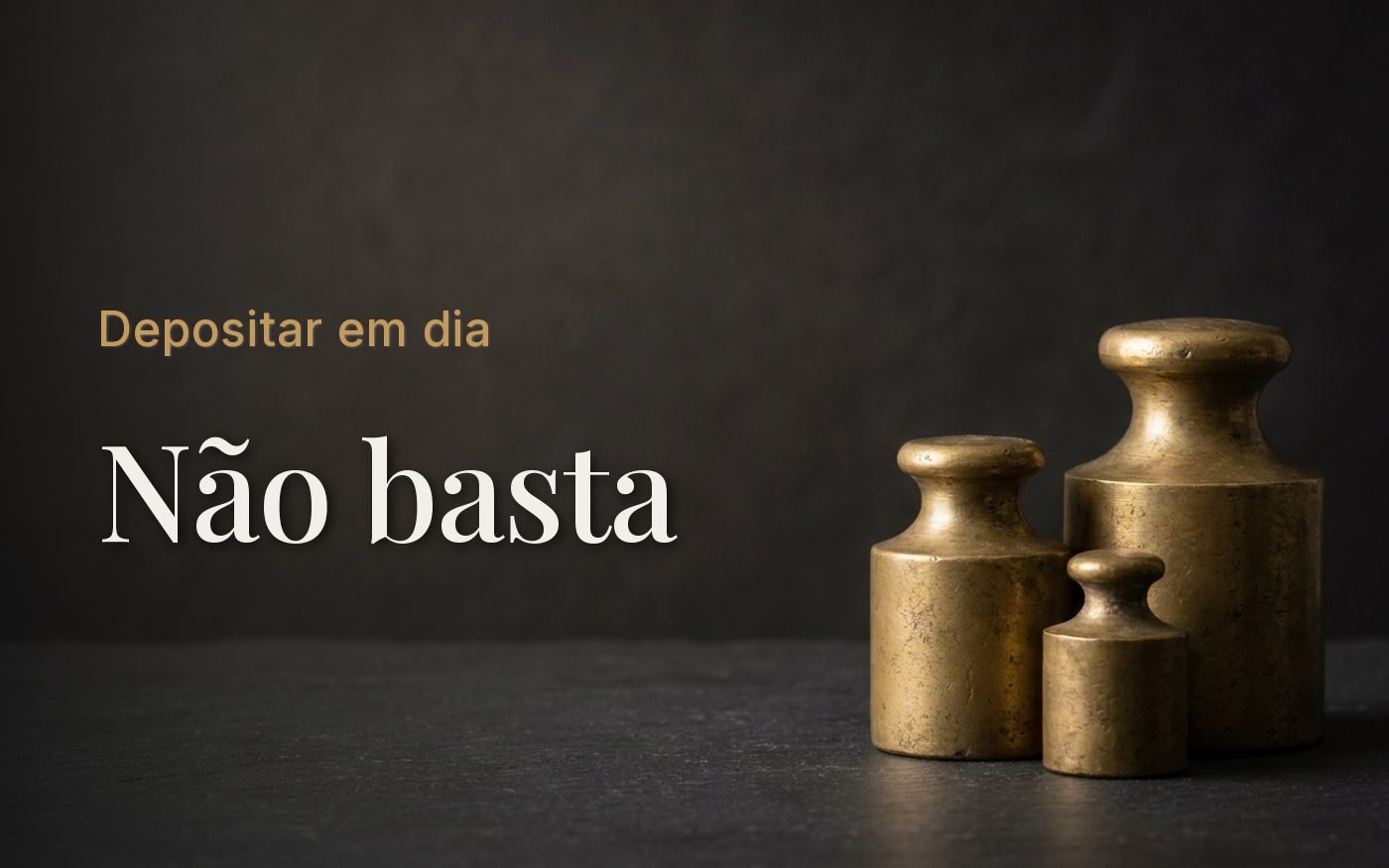 Pesos de bronze de tamanhos diferentes sobre superfície escura